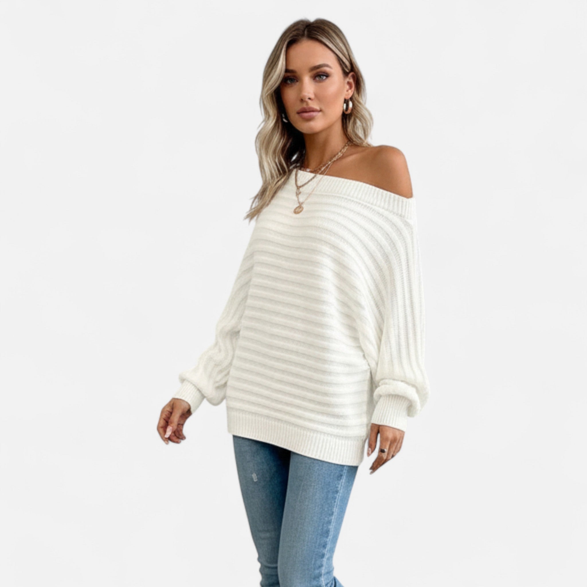 Women's Ribbed Off-Shoulder Sweater  Kvinnors tröjor