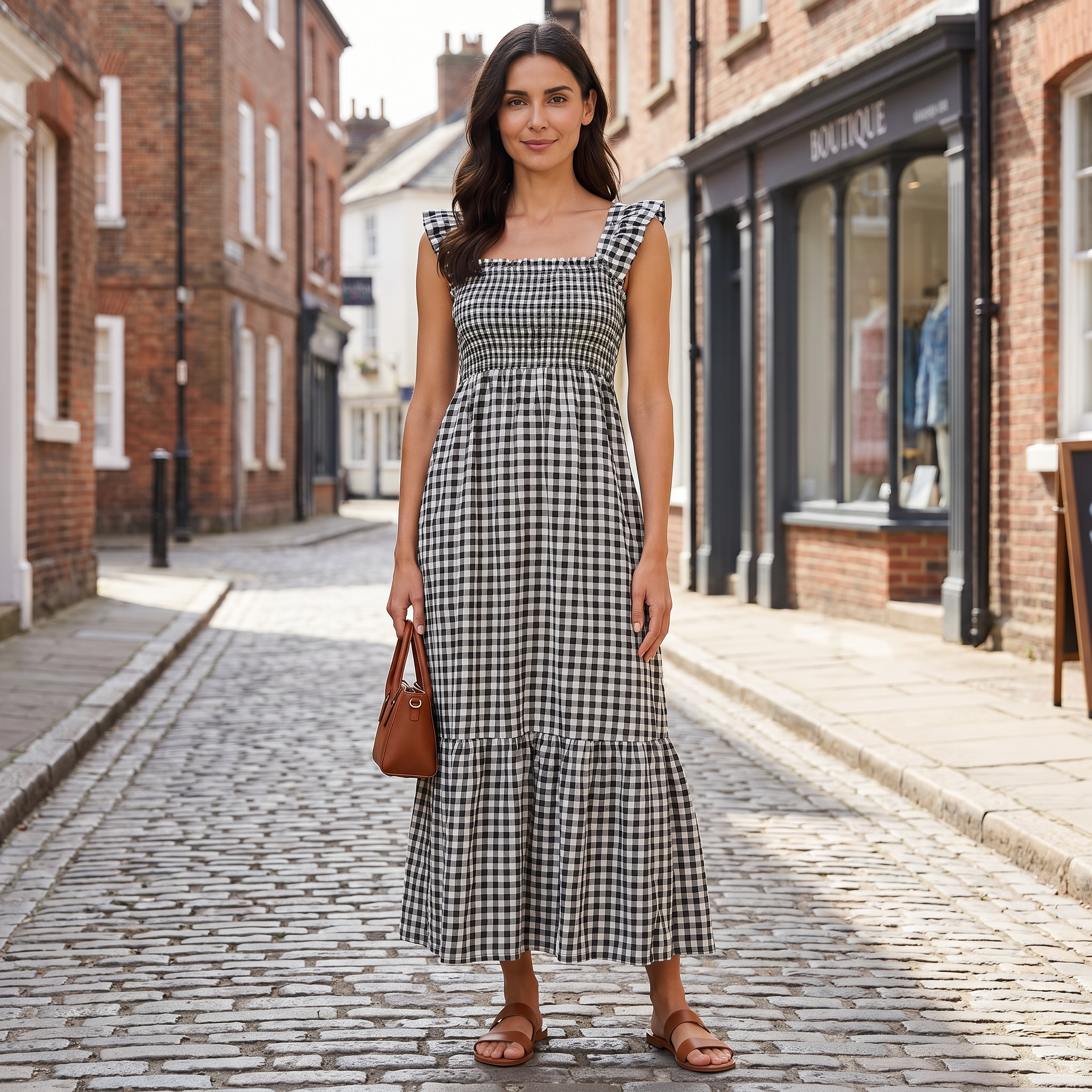 Plaid Flounce Dress Elastic Women