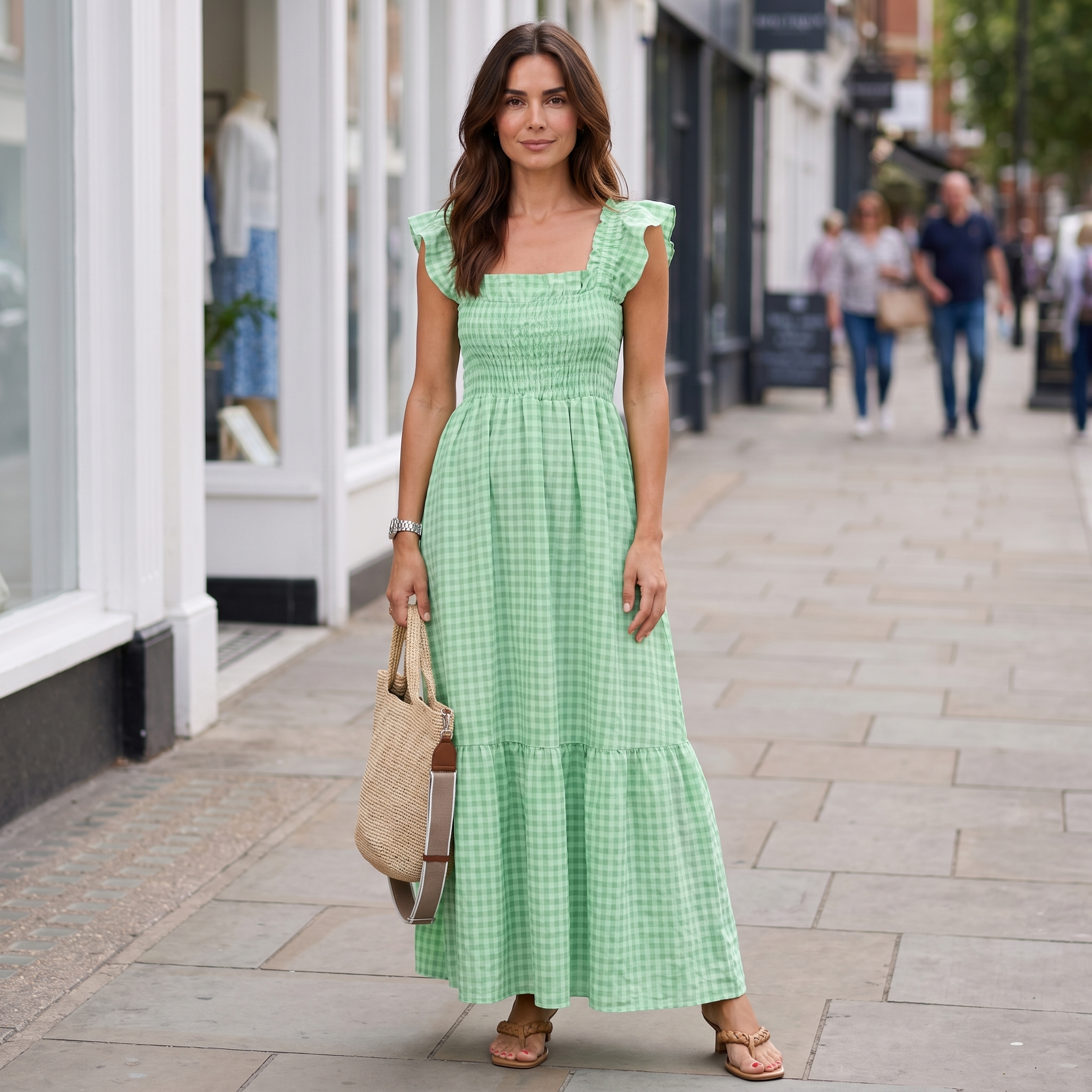 Plaid Flounce Dress Elastic Women
