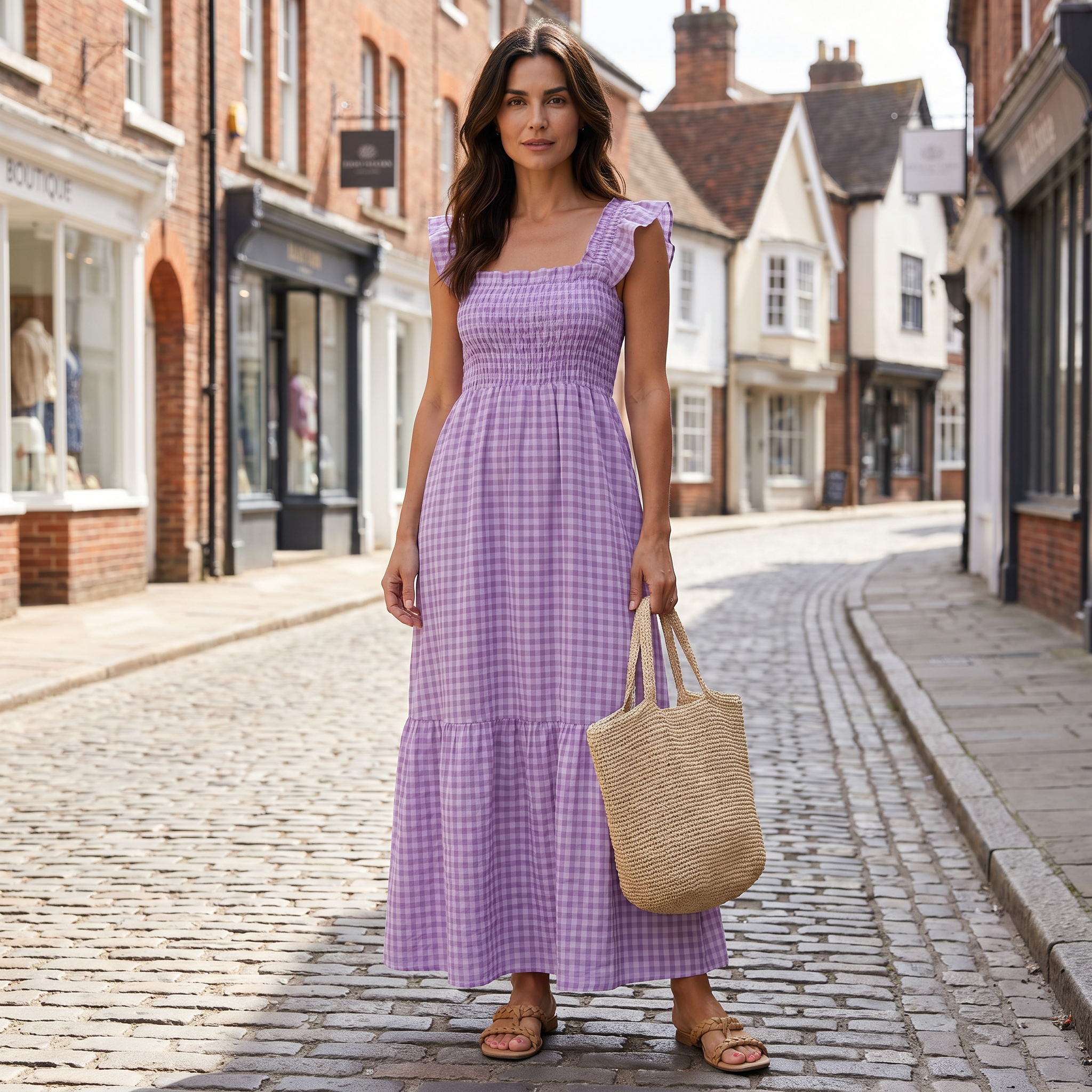 Plaid Flounce Dress Elastic Women