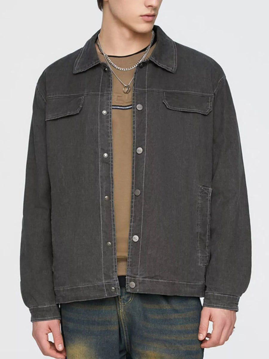 Men's classic utility jacket with long sleeves and minimalist everyday styling