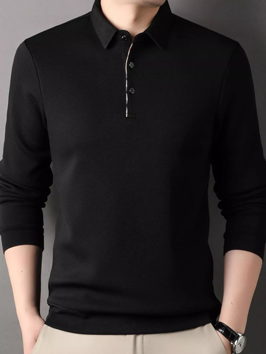 Men's smart casual polo shirt with long sleeves and minimalist design