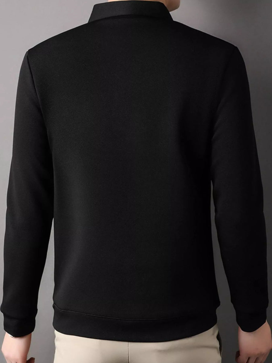 Men's plus-size stretch polo shirt with structured collar and button closure