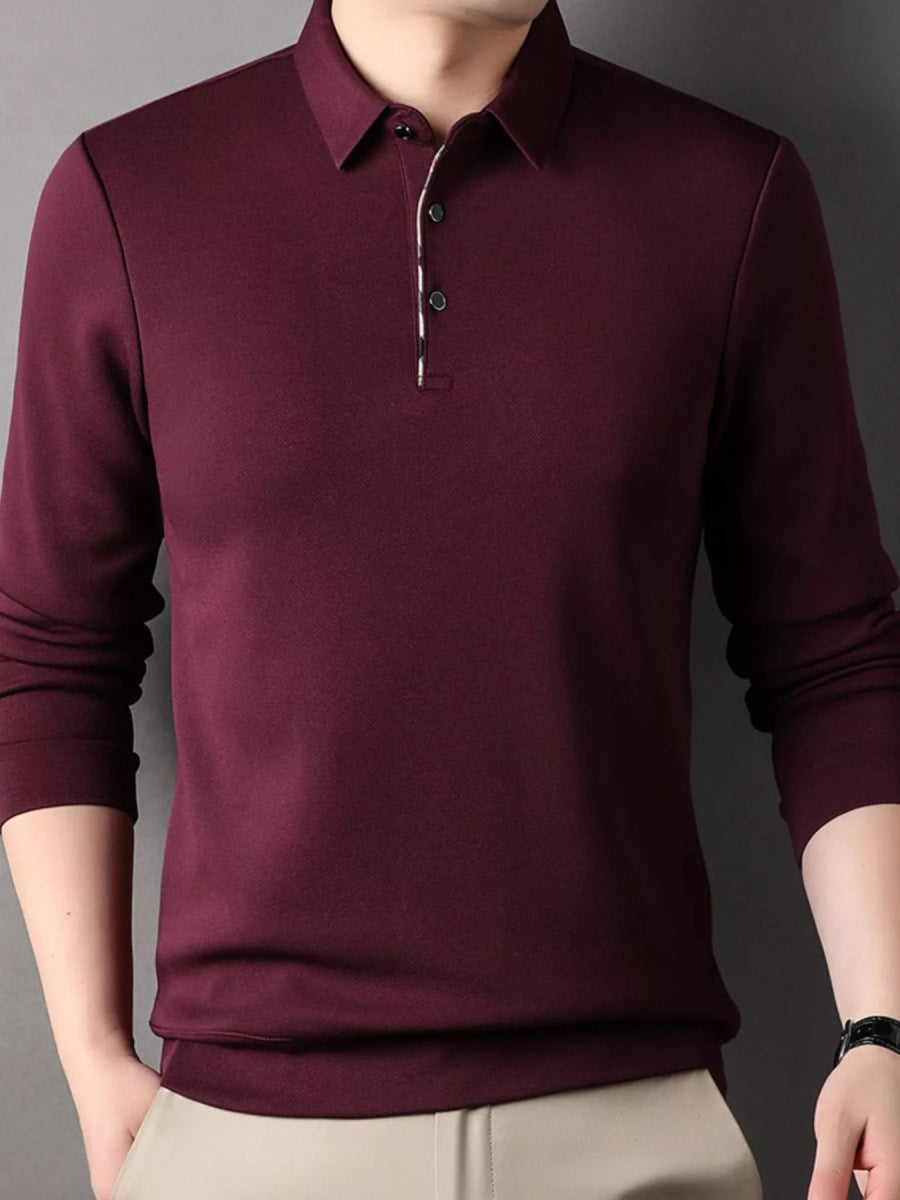 Men's slim-fit polo shirt with long sleeves and a classic structured collar