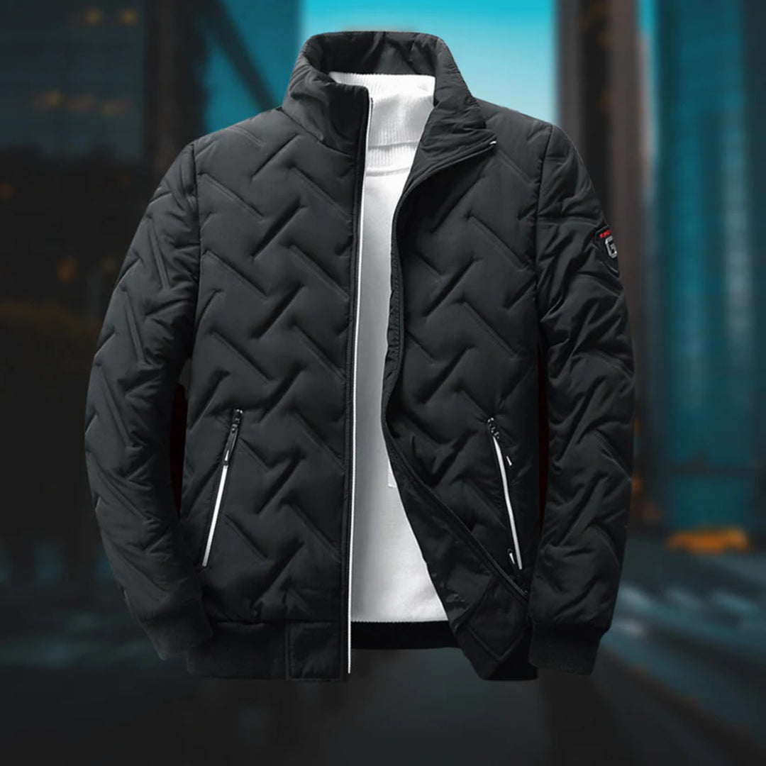 Men's quilted puffer jacket – regular fit, front view with stand-up collar