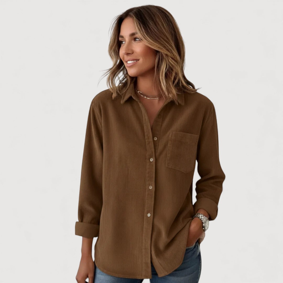 Women's long-sleeve shirt with a relaxed fit and classic button-front closure