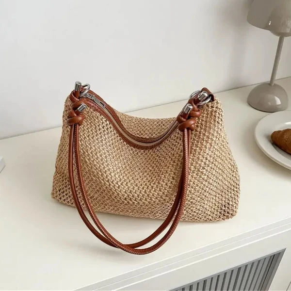 Brown braided shoulder bag with knot strap detail