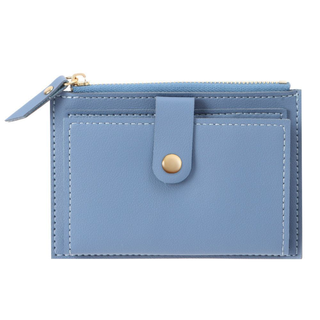 Women's faux leather compact wallet with snap button closure and slim profile