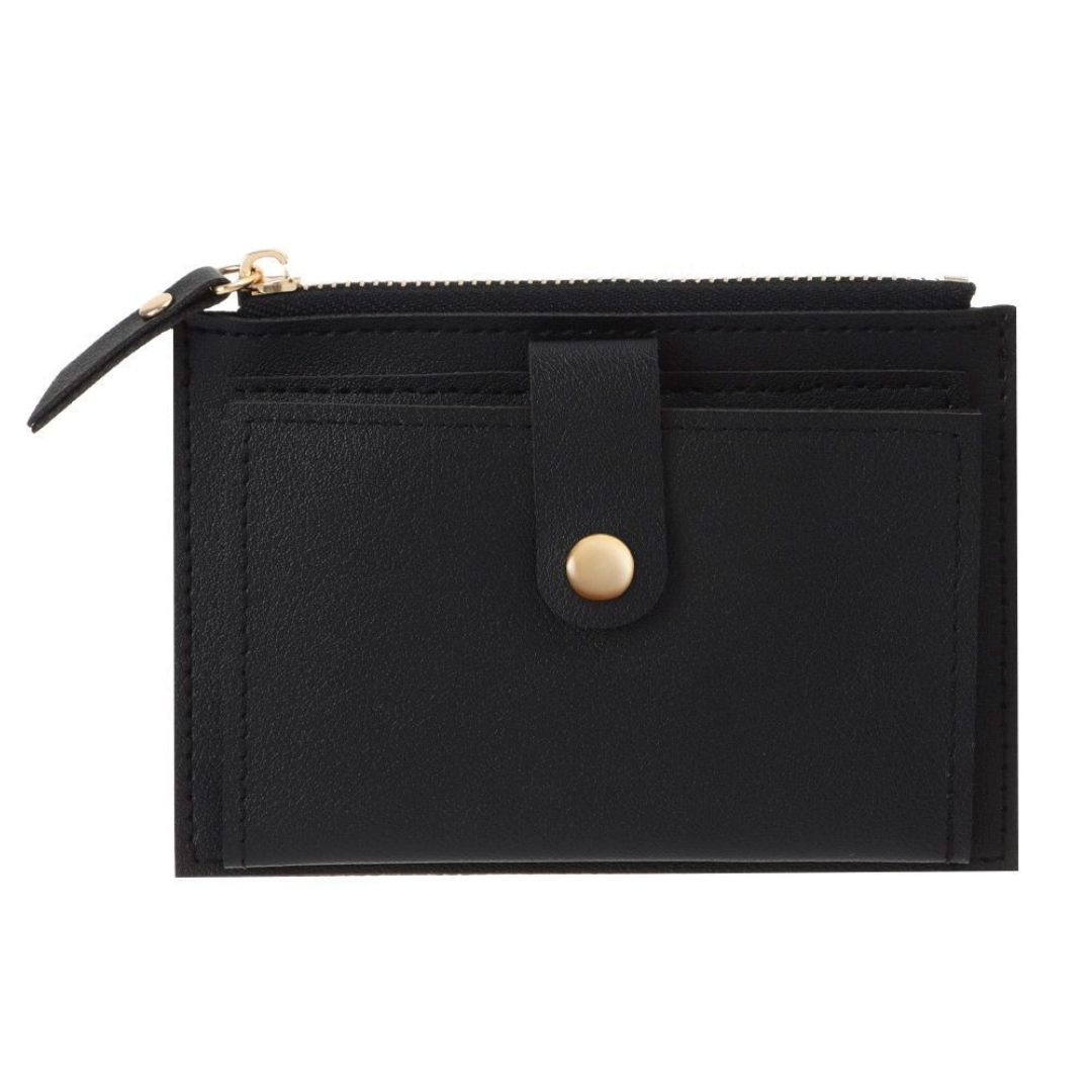 Women's compact faux leather wallet with snap button and organized card slots