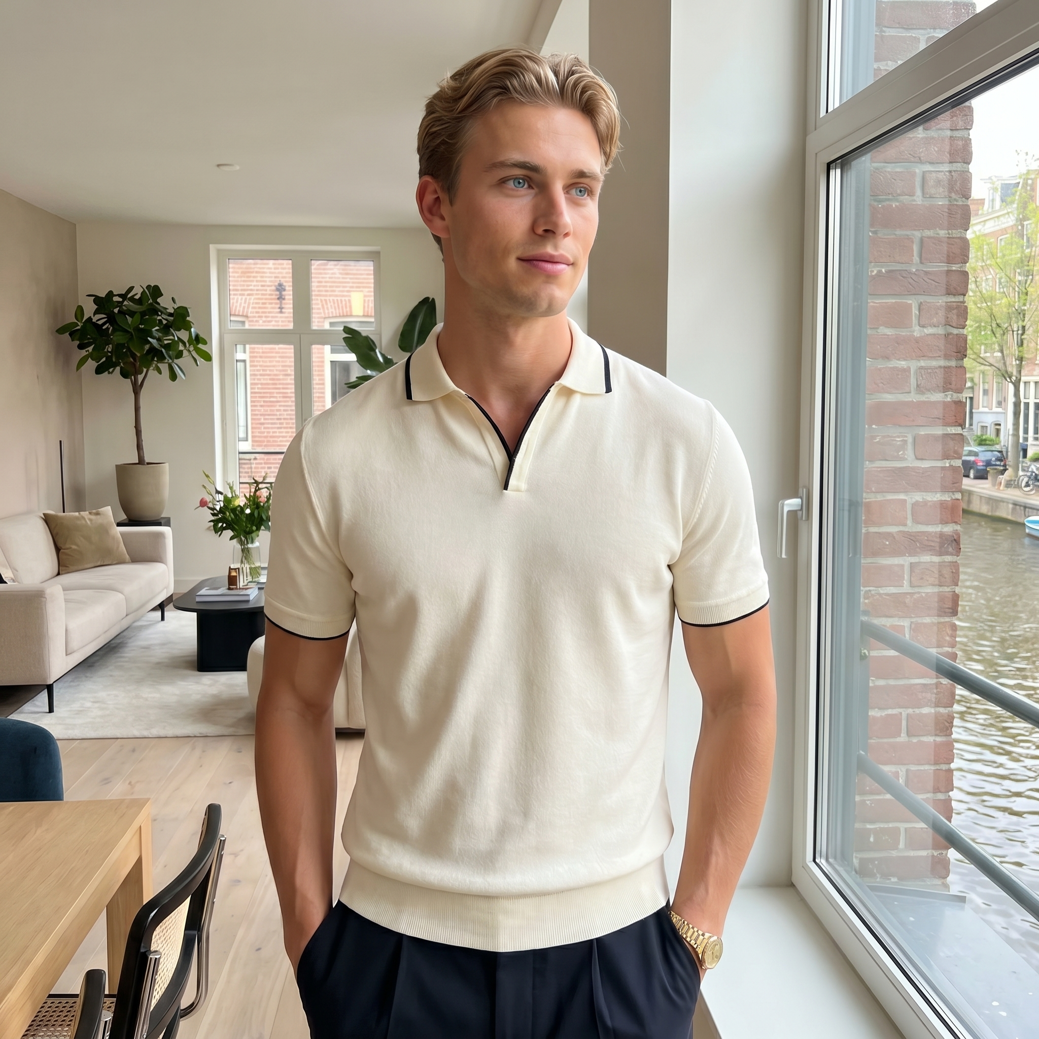 Short Sleeve Contrast Trim Polo Men
