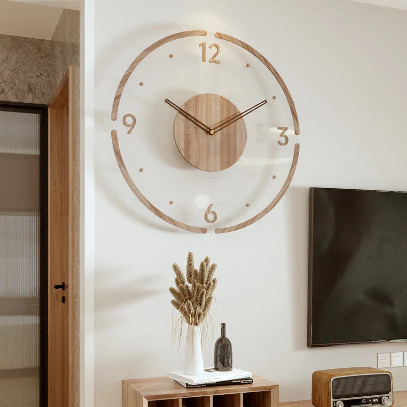 Minimalist wall clock in light wood with quartz movement, Scandinavian style