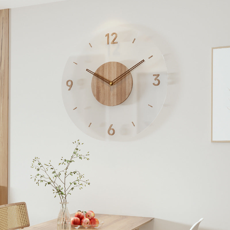 Frameless wooden wall clock with natural wood texture, modern home decor