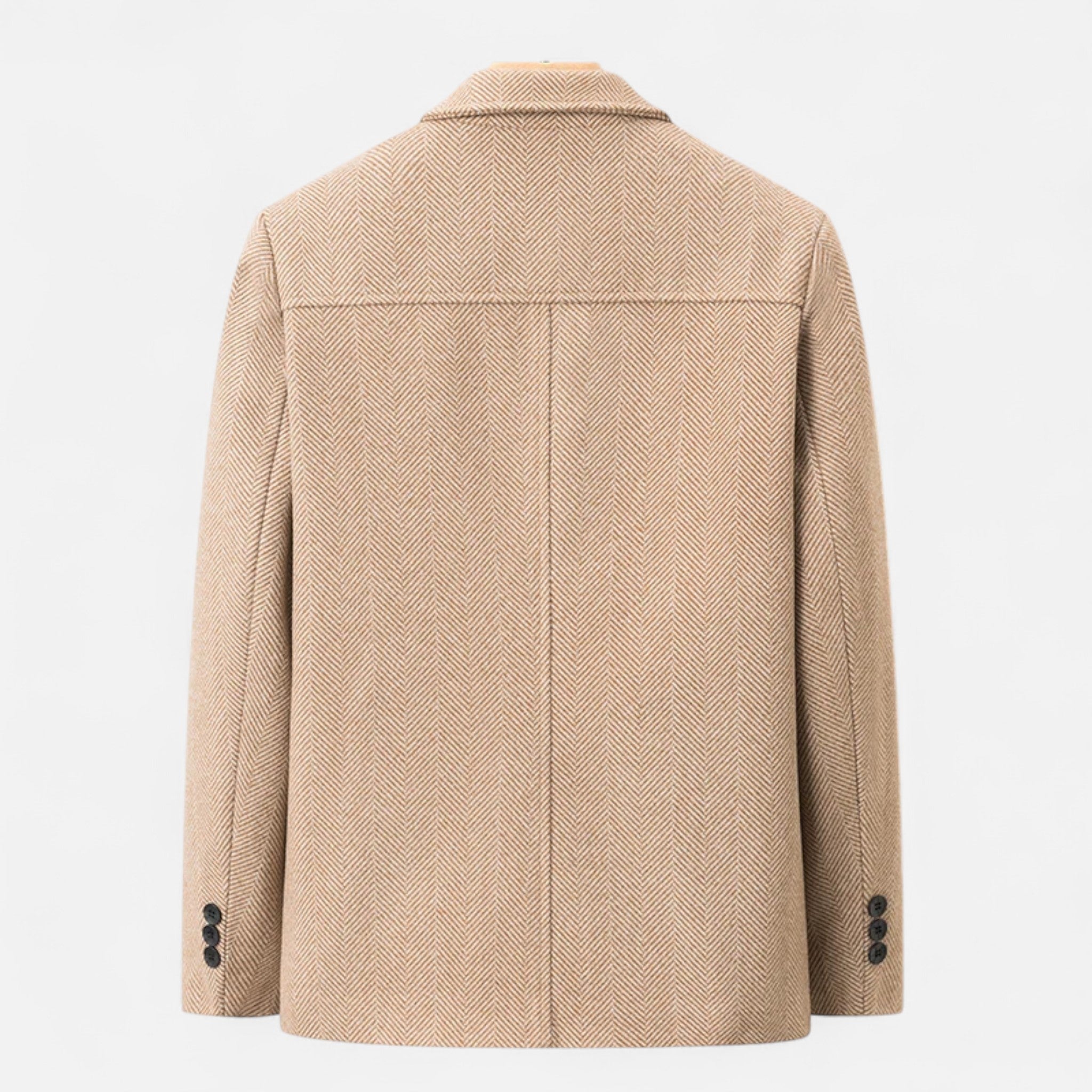 Men's textured jacket with structured silhouette and front button closure