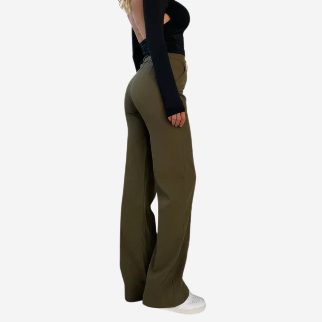 High-waisted women's straight trousers with a smooth front and structured straight-leg silhouette