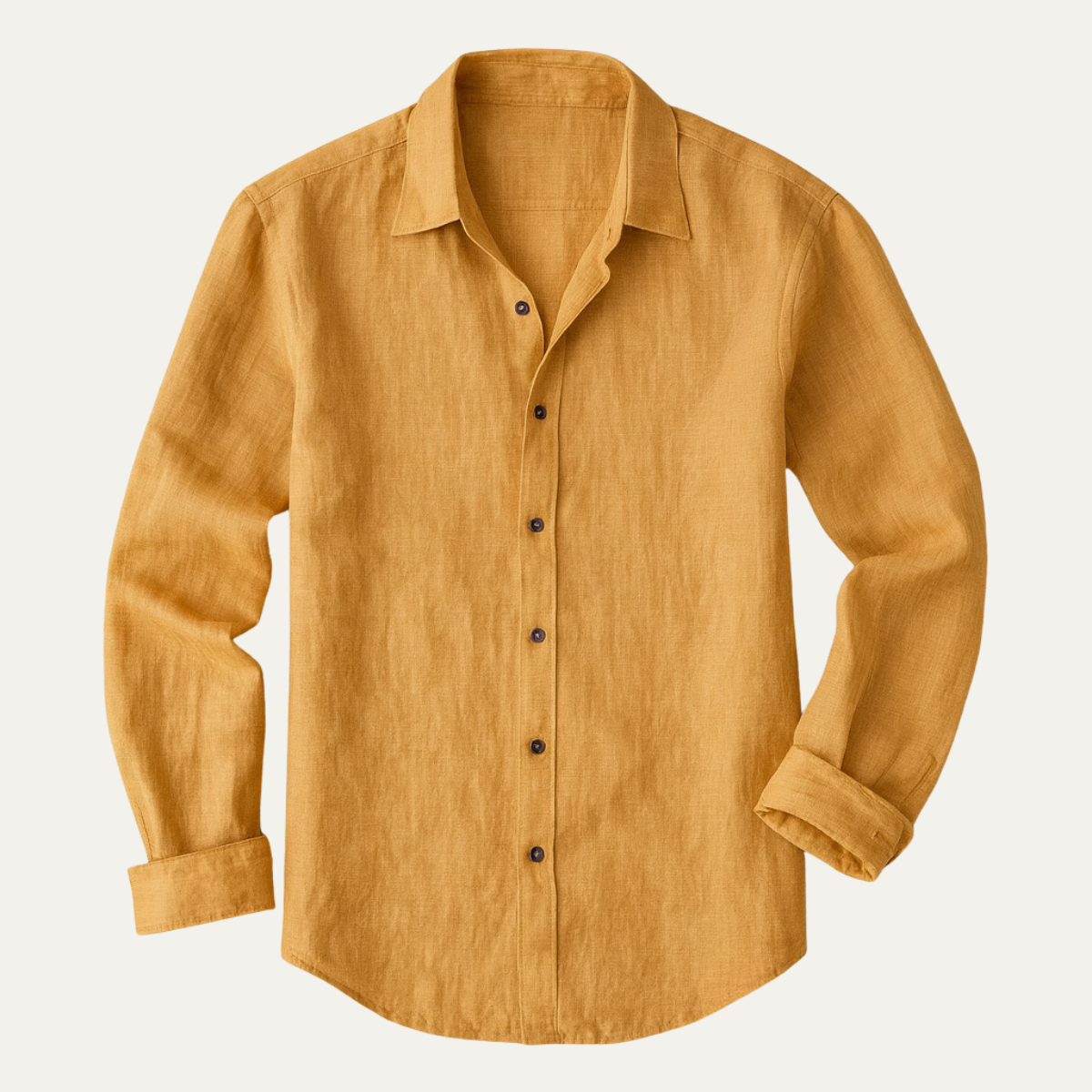 Men's long-sleeve linen shirt with button closure and classic collar