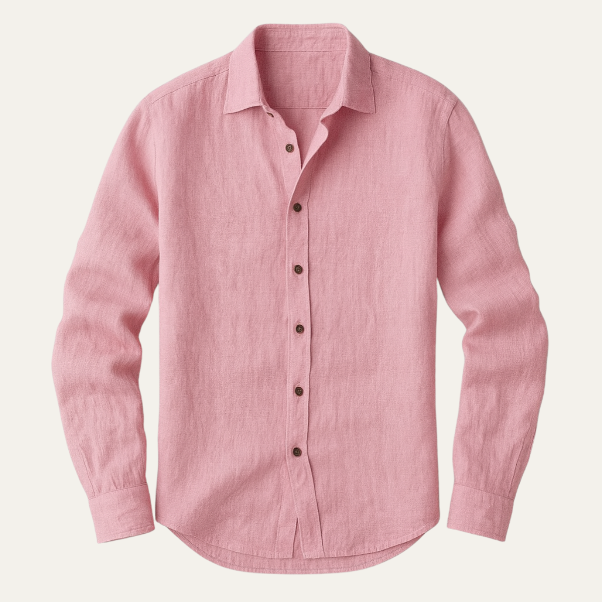 Men's linen shirt with front button closure, classic collar, and long sleeves