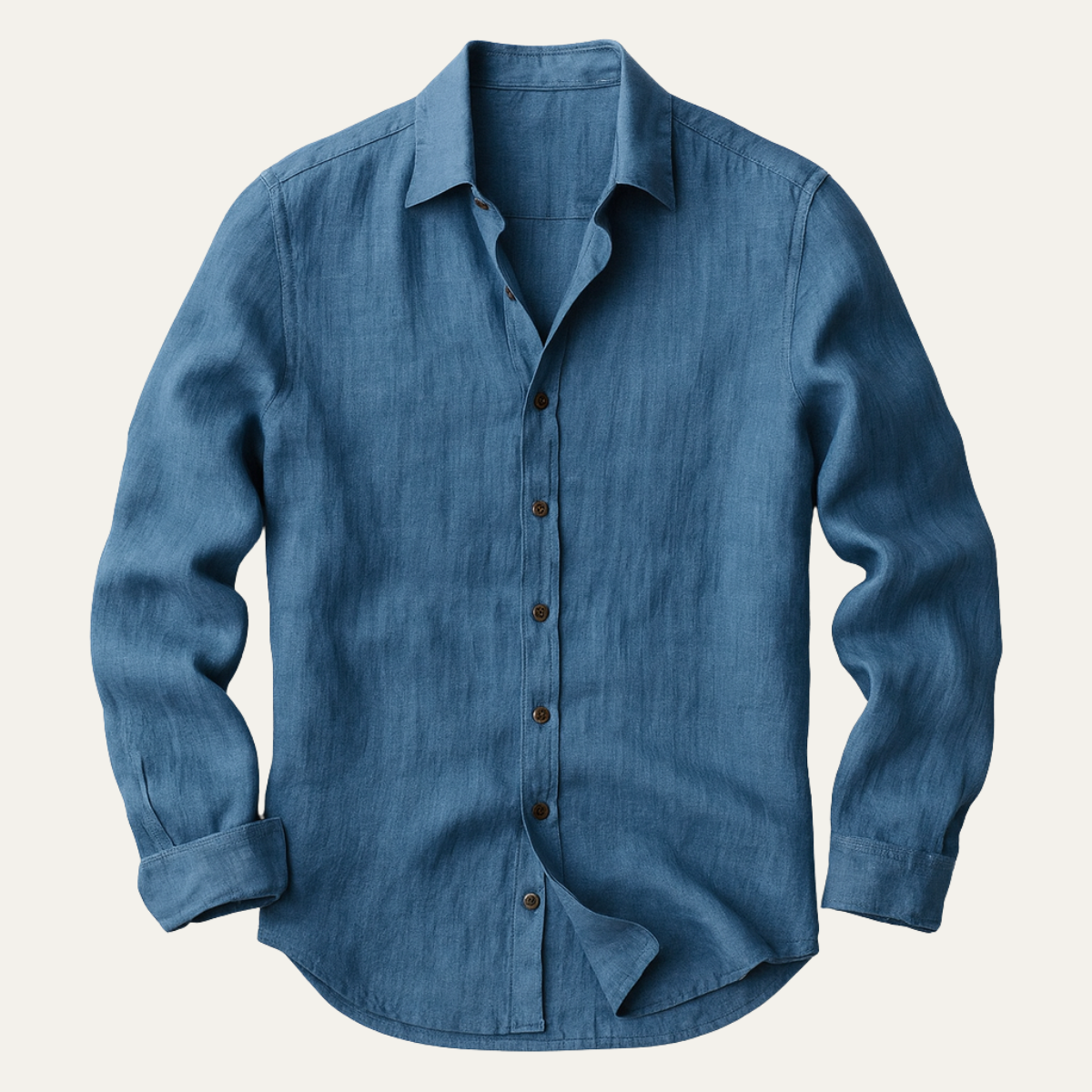 Men's long-sleeve linen shirt with classic shirt collar and front buttons