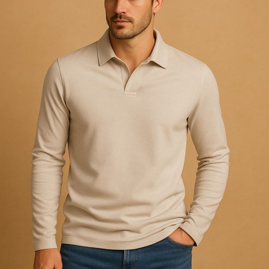 Men's long-sleeved turtleneck with classic collar, front view