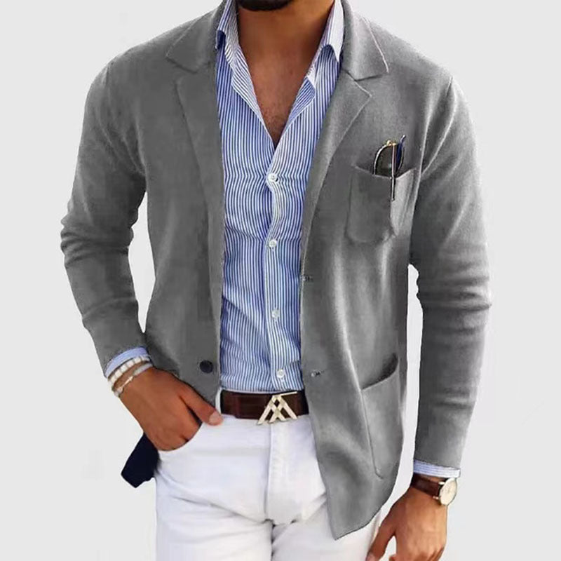 Knitted blazer for men in grey with lapel collar – spring and autumn wear