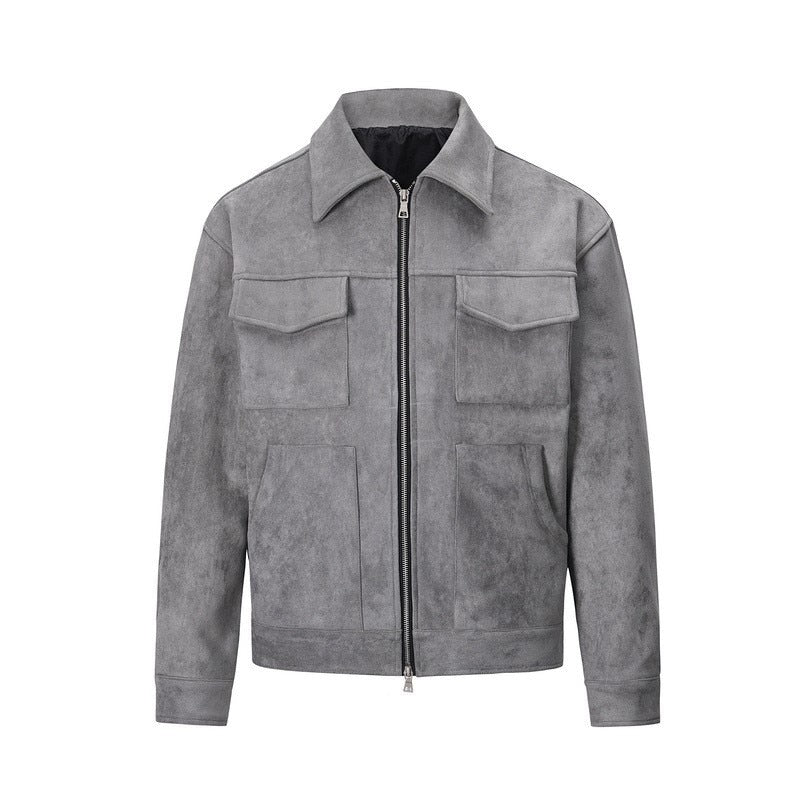 Black zip-up jacket for men with side pockets and cotton-blend fabric – regular fit