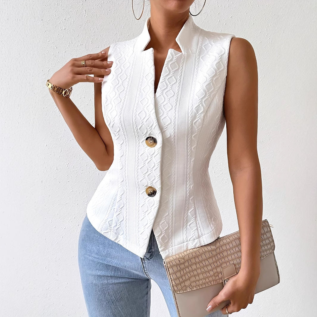 Structured waistcoat with button front closure and raised collar for women
