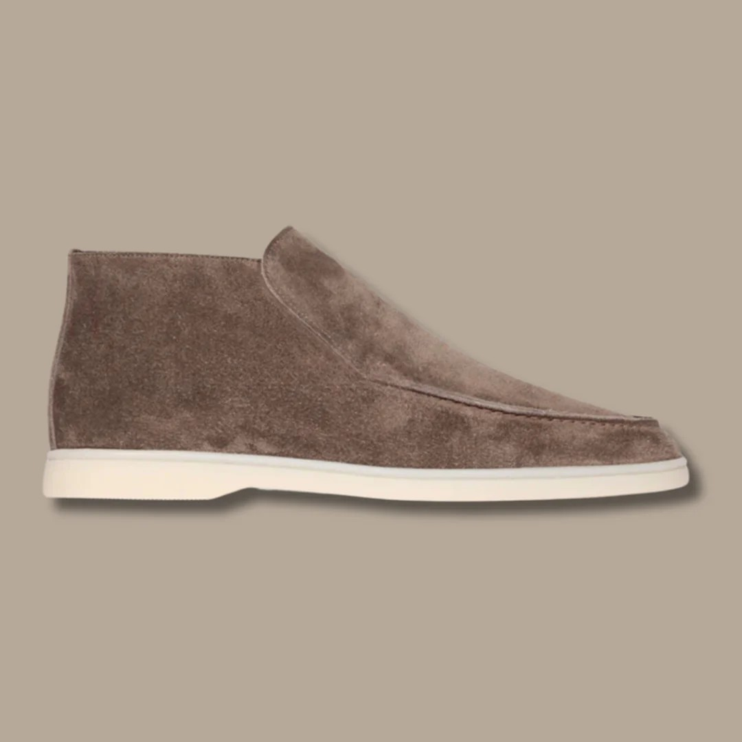 Men's suede slip-on loafers in brown — standard fit, spring and autumn wear