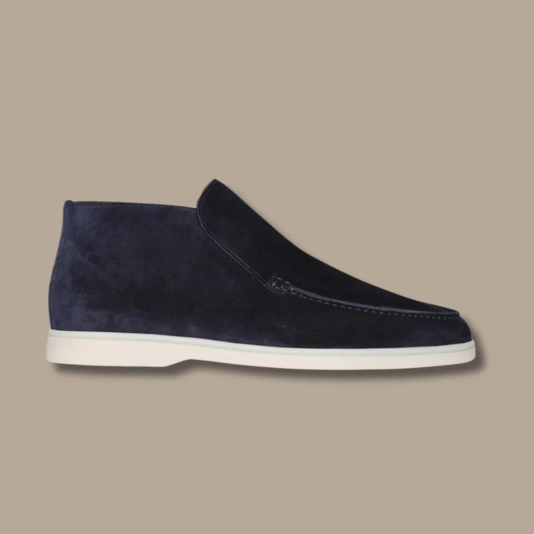 Dark blue suede slip-on sneakers for men — versatile loafer with rubber sole