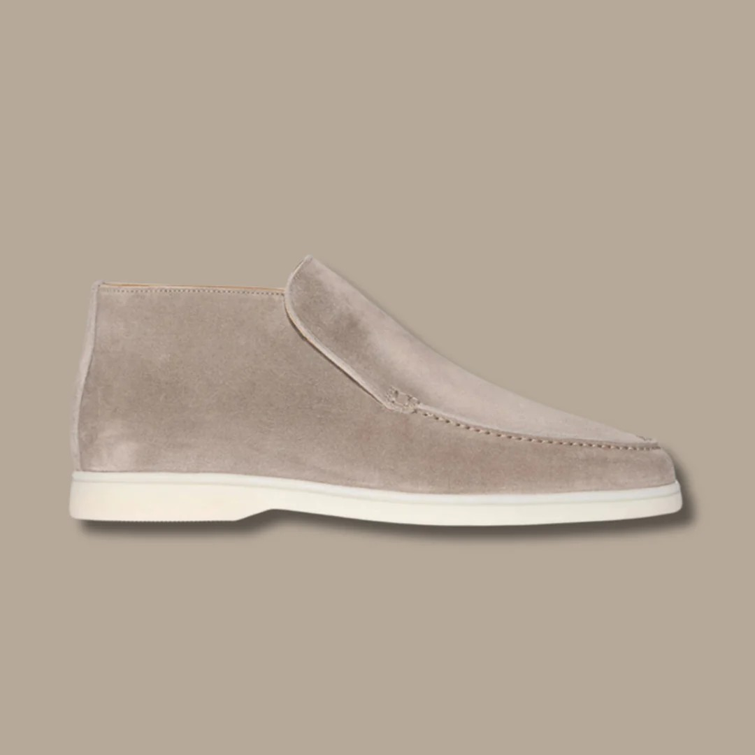 Light blue men's suede loafers — slip-on sneaker style for casual everyday use