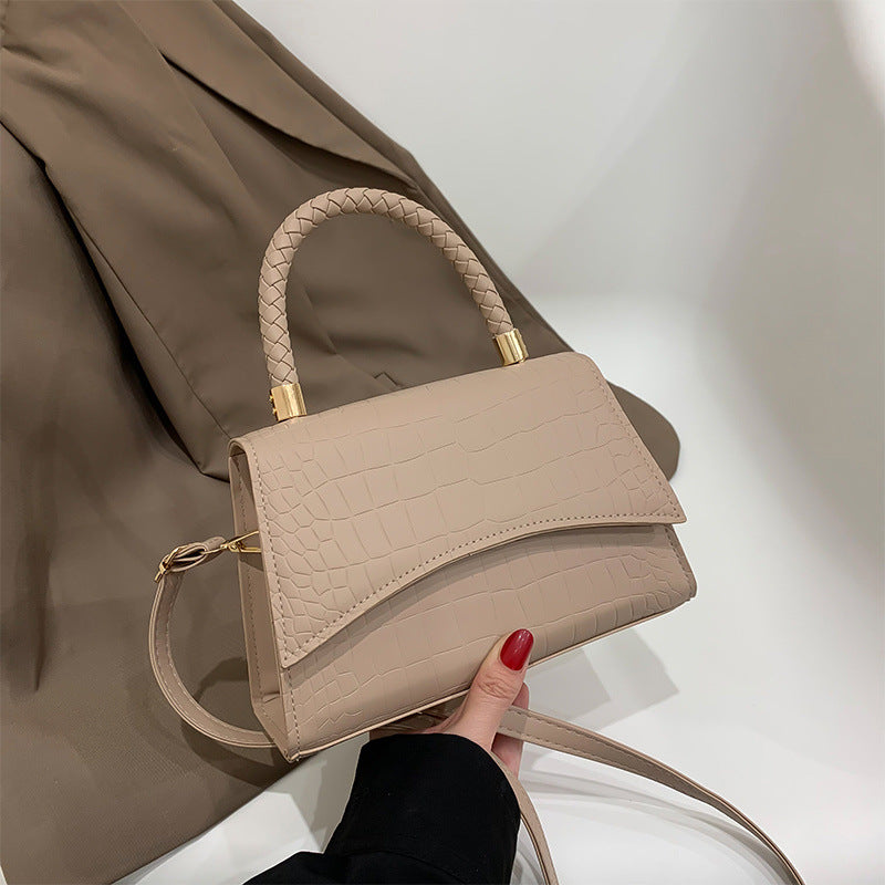 Croc-embossed faux leather handbag with detachable shoulder strap