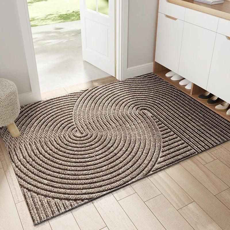 Polyester entryway rug with geometric texture placed in indoor hallway setting