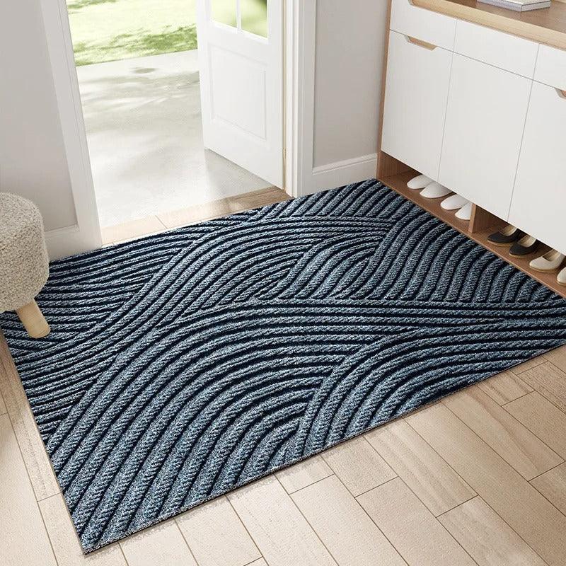 Underside view of polyester rug showing non-slip backing construction