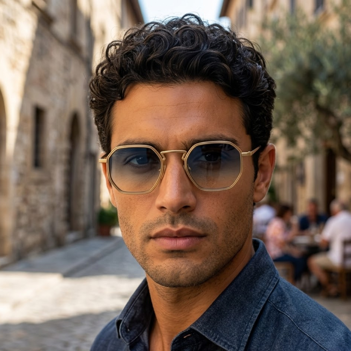 Steampunk style sunglasses with hexagon frame