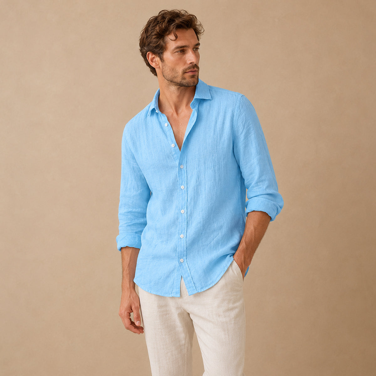 Lightweight collared linen shirt for men