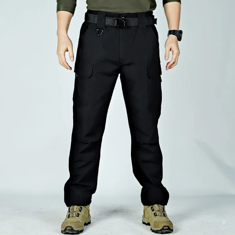 Men's cargo pants with straight leg fit, zipper closure, and side cargo pockets