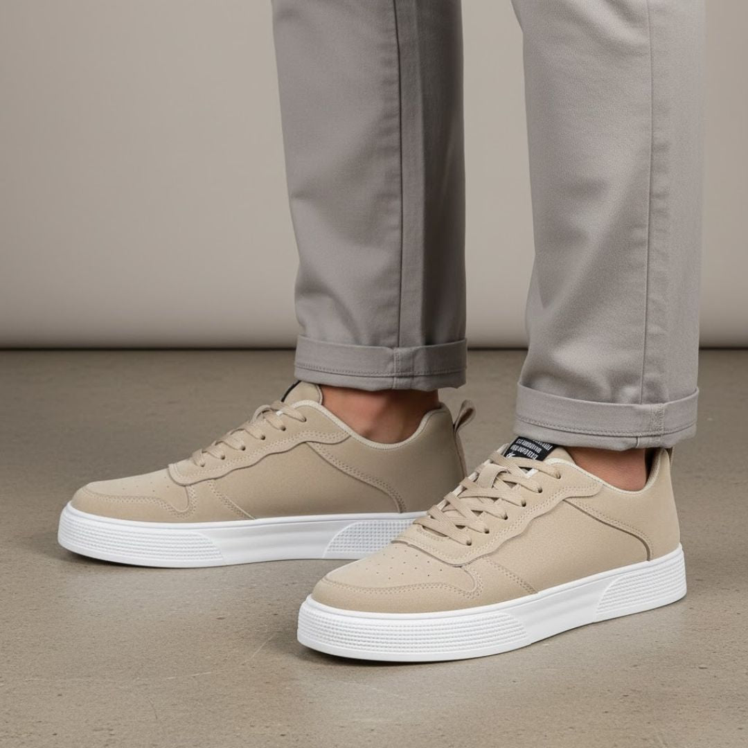 Men's canvas sneakers styled in a casual everyday outfit