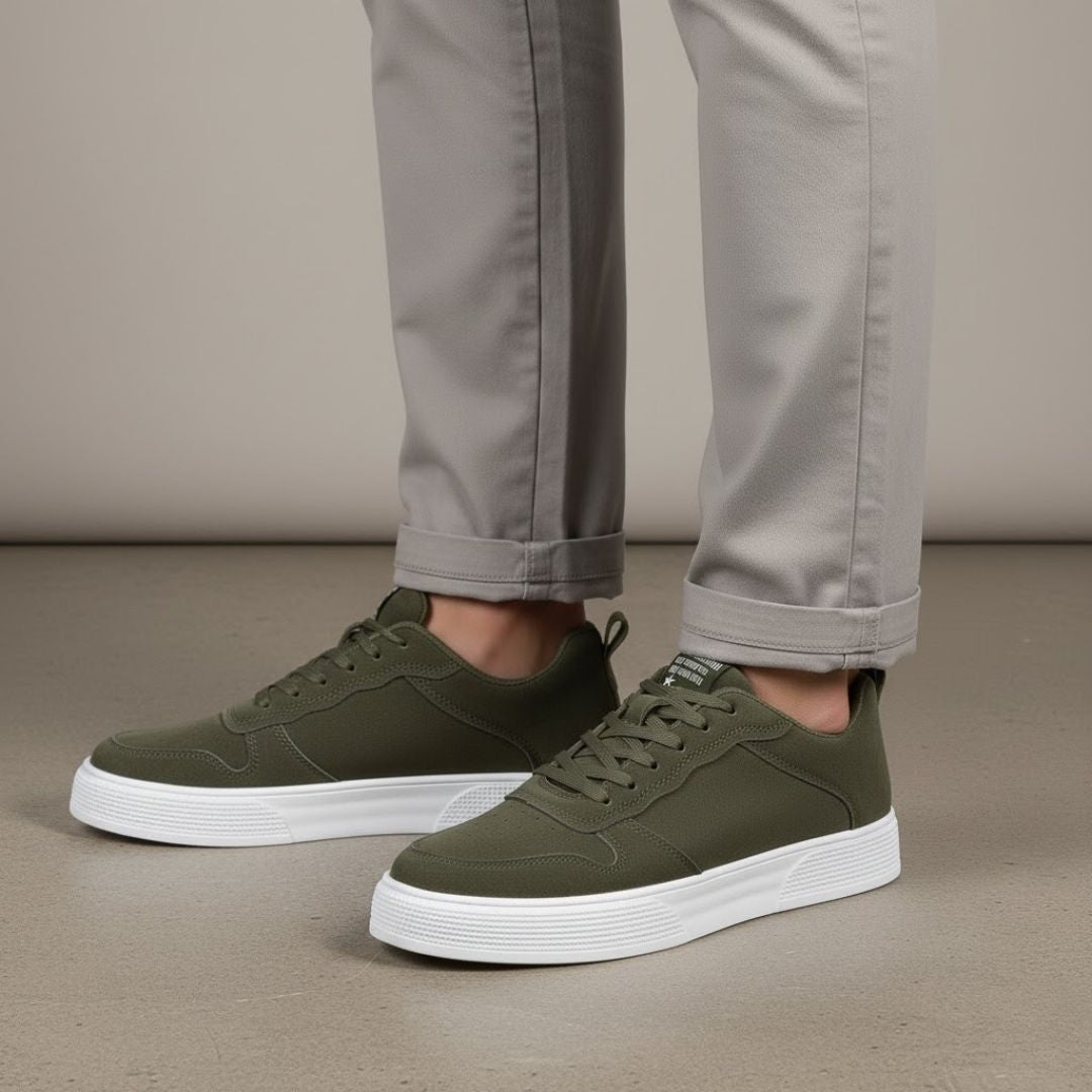 Men's lightweight canvas sneakers on a lifestyle background