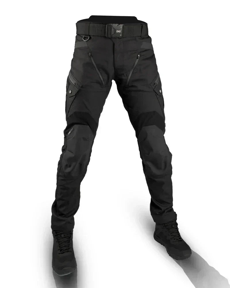 Men's tactical cargo pants with full-length cut, cargo pockets, and included belt