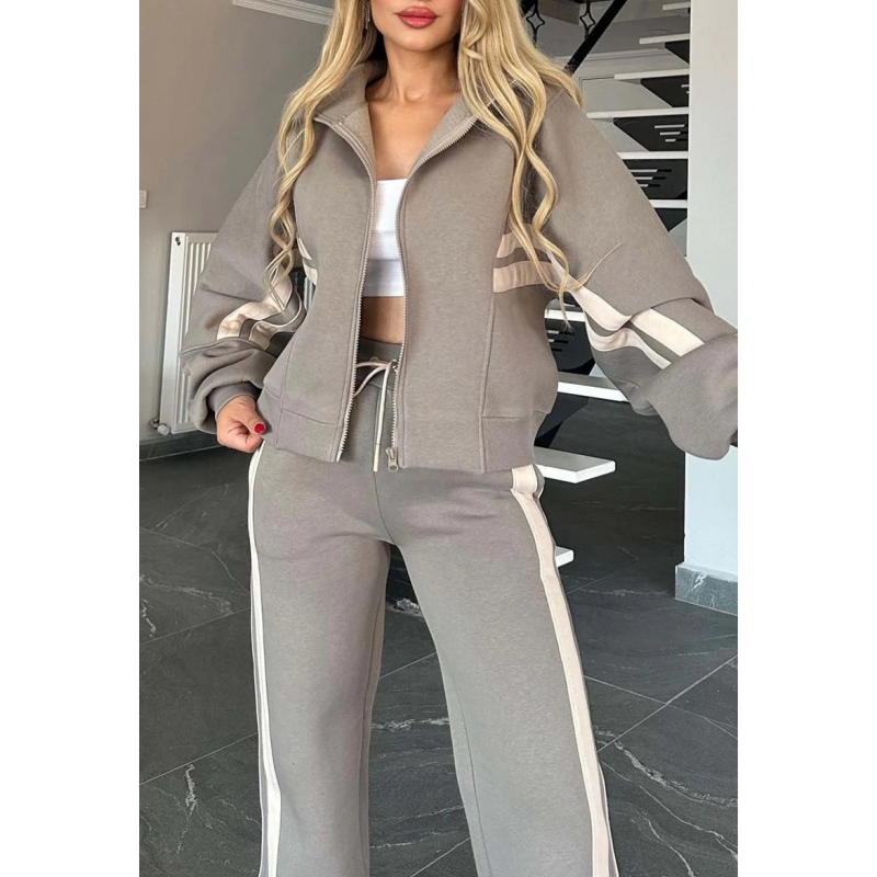 Women's activewear two-piece set with smooth cotton-blend fabric and structured drape