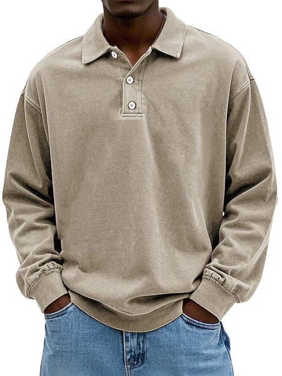 Men's relaxed polo sweatshirt with long sleeves and classic polo collar