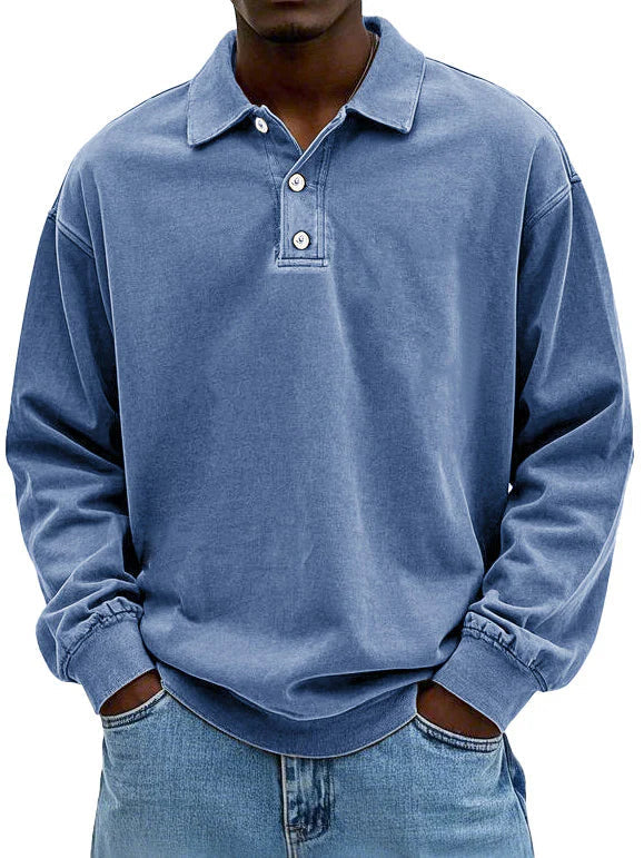 Relaxed-fit men's polo sweatshirt with elastic cuffs and polo collar