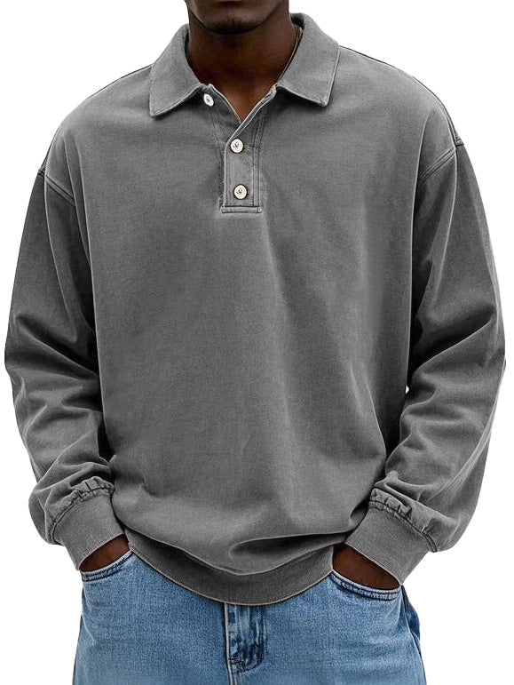 Men's casual polo sweatshirt with long sleeves and classic collar detail