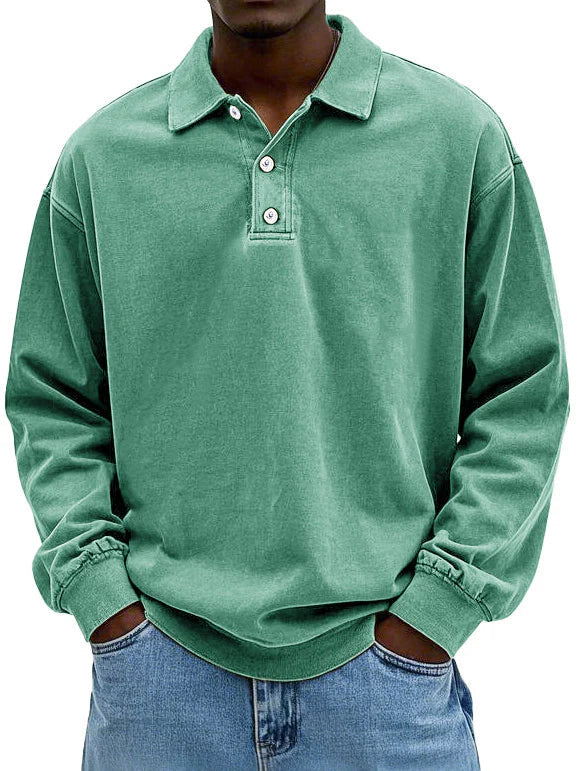 Men's polo sweatshirt in a relaxed fit with long sleeves and button collar