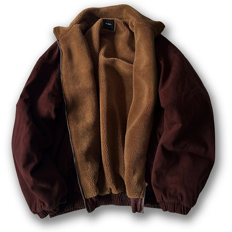 Men's casual winter jacket with sherpa collar, zipper, and regular fit silhouette
