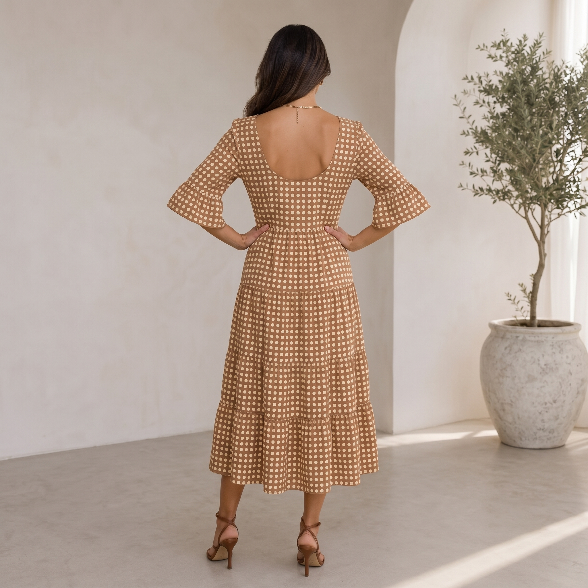 Polka Dot Dress Ruffle Detail Women