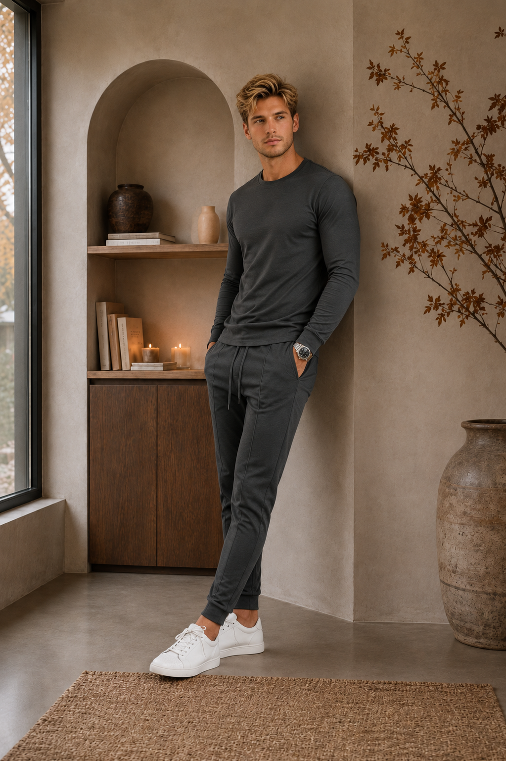 Men's dark grey cotton training set